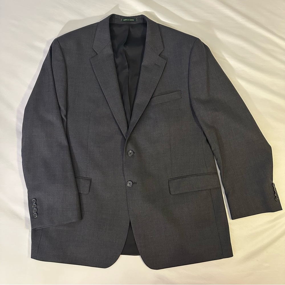 Vintage Lauren Ralph Lauren 100% Wool Charcoal Grey Blazer Sport Coat Size 46R